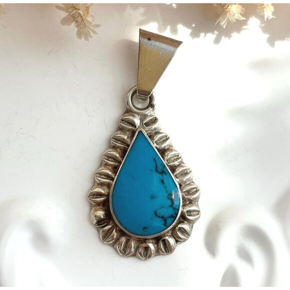 TC-176 Taxco, Mexican Semi-Precious Gemstone Sterling Silver 925 Vintage Pendant - Picture 1 of 10